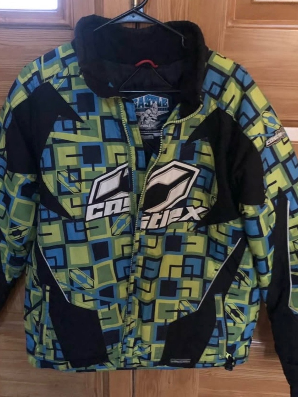 Blue & Green Geometric winter coat junior XL